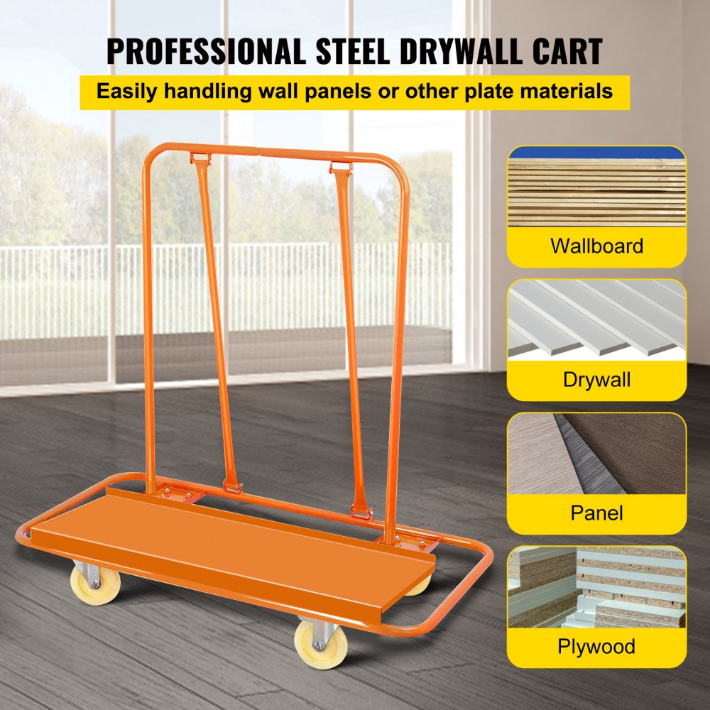 VEVOR Carro de carga de mano 45"x22" x46"Carro de carga con ruedas de 4" Capacidad de peso: 3.000 libras Carretillas de carga para paneles móviles