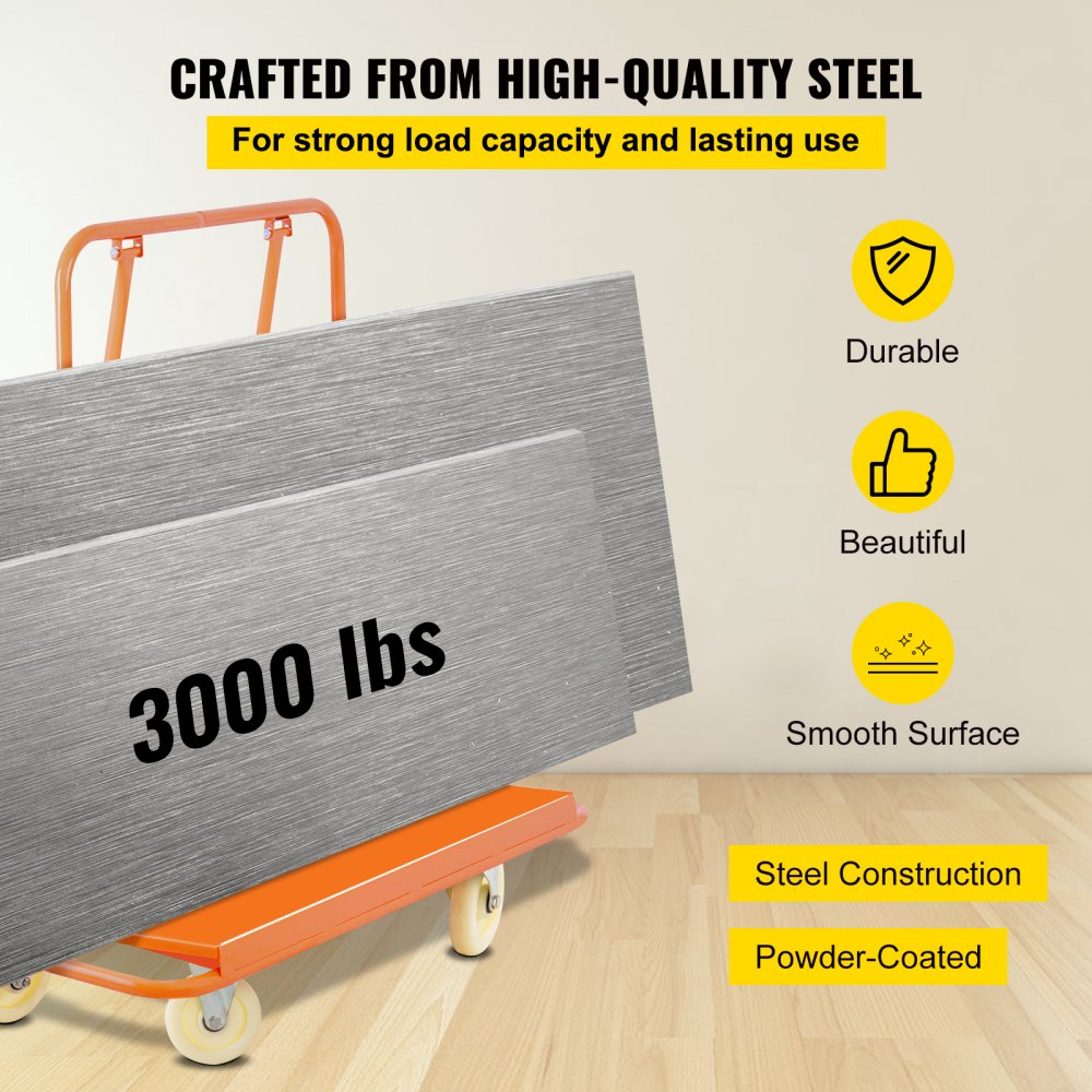 VEVOR Carro de carga de mano 45"x22" x46"Carro de carga con ruedas de 4" Capacidad de peso: 3.000 libras Carretillas de carga para paneles móviles