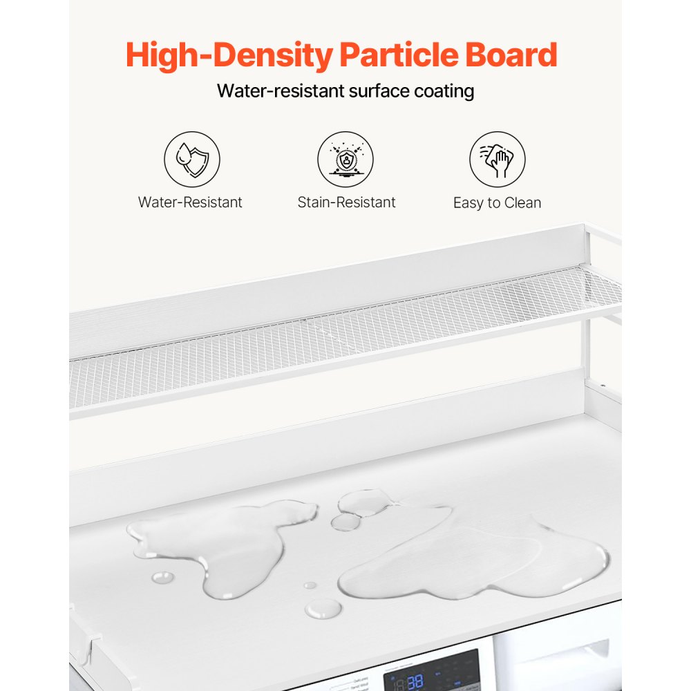 VEVOR worktop for washing machine and dryer with 2-tier shelf (1370 x 700 x 419 mm) Drum shelf with anti-slip pads, water-repellent laundry storage mat, white