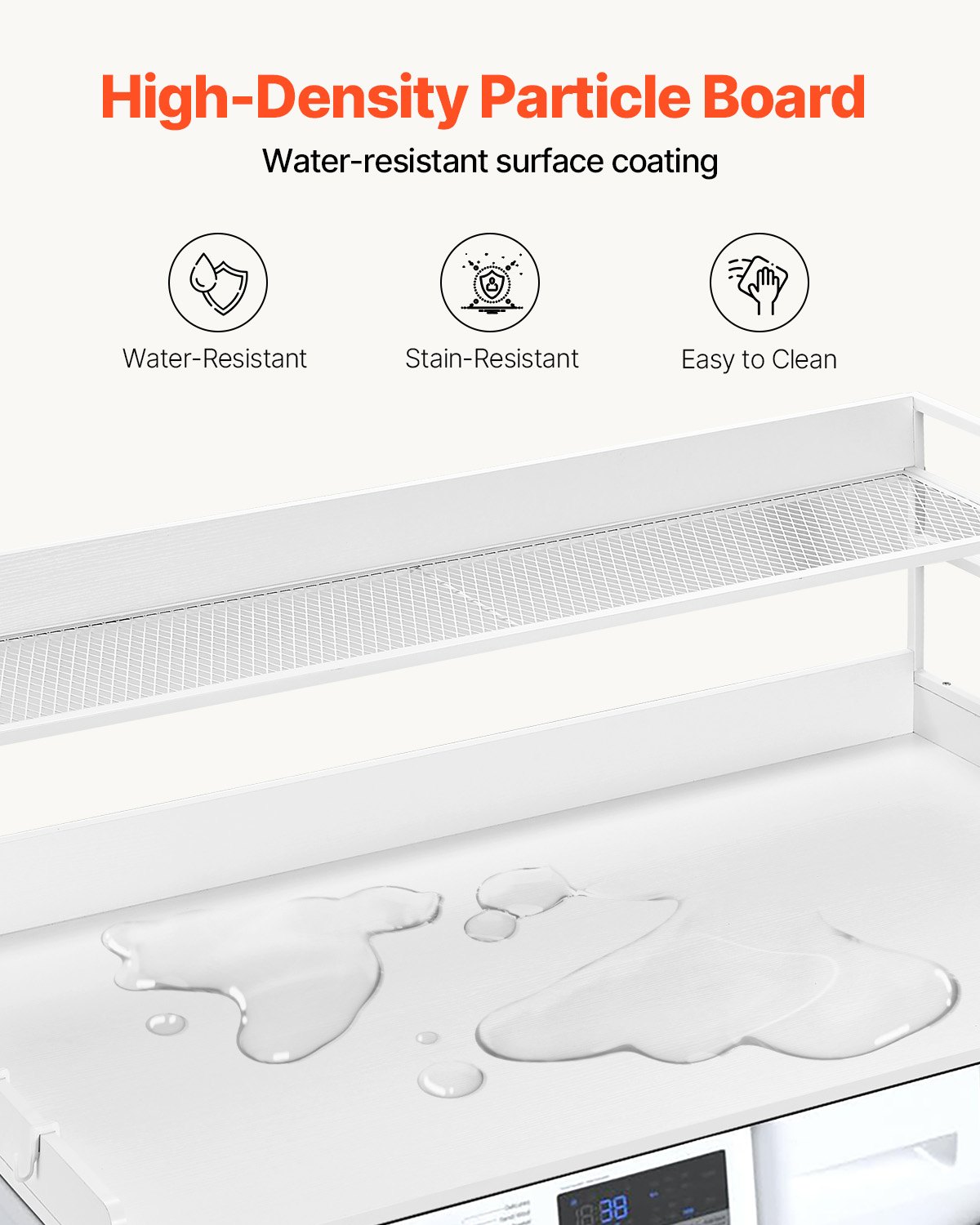 VEVOR worktop for washing machine and dryer with 2-tier shelf (1370 x 700 x 419 mm) Drum shelf with anti-slip pads, water-repellent laundry storage mat, white