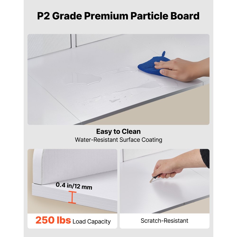 VEVOR Encimera para Lavadora y Secadora 137 x 69,9 cm, Cubierta Superior de Madera Soporta hasta 113 kg con Ganchos Laterales, 2 Cajones, Estante, Ancha para Lavadero Balcón Baño Cocina, Color Blanco