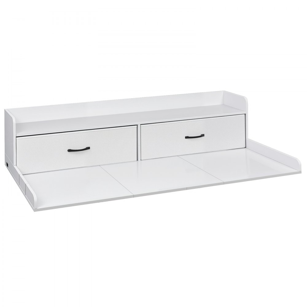 VEVOR Encimera para Lavadora y Secadora 137 x 69,9 cm, Cubierta Superior de Madera Soporta hasta 113 kg con Ganchos Laterales, 2 Cajones, Estante, Ancha para Lavadero Balcón Baño Cocina, Color Blanco