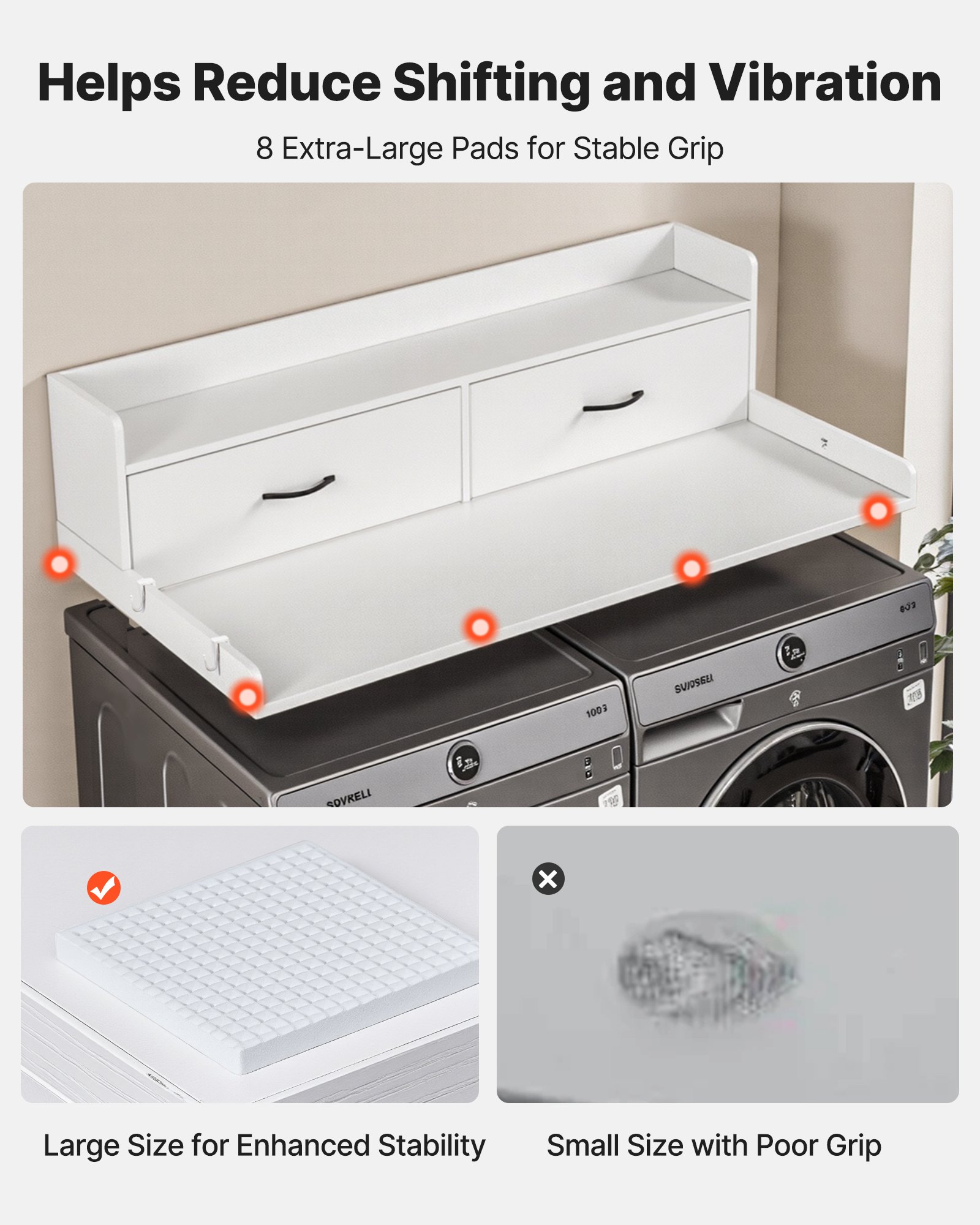 VEVOR Encimera para Lavadora y Secadora 137 x 69,9 cm, Cubierta Superior de Madera Soporta hasta 113 kg con Ganchos Laterales, 2 Cajones, Estante, Ancha para Lavadero Balcón Baño Cocina, Color Blanco