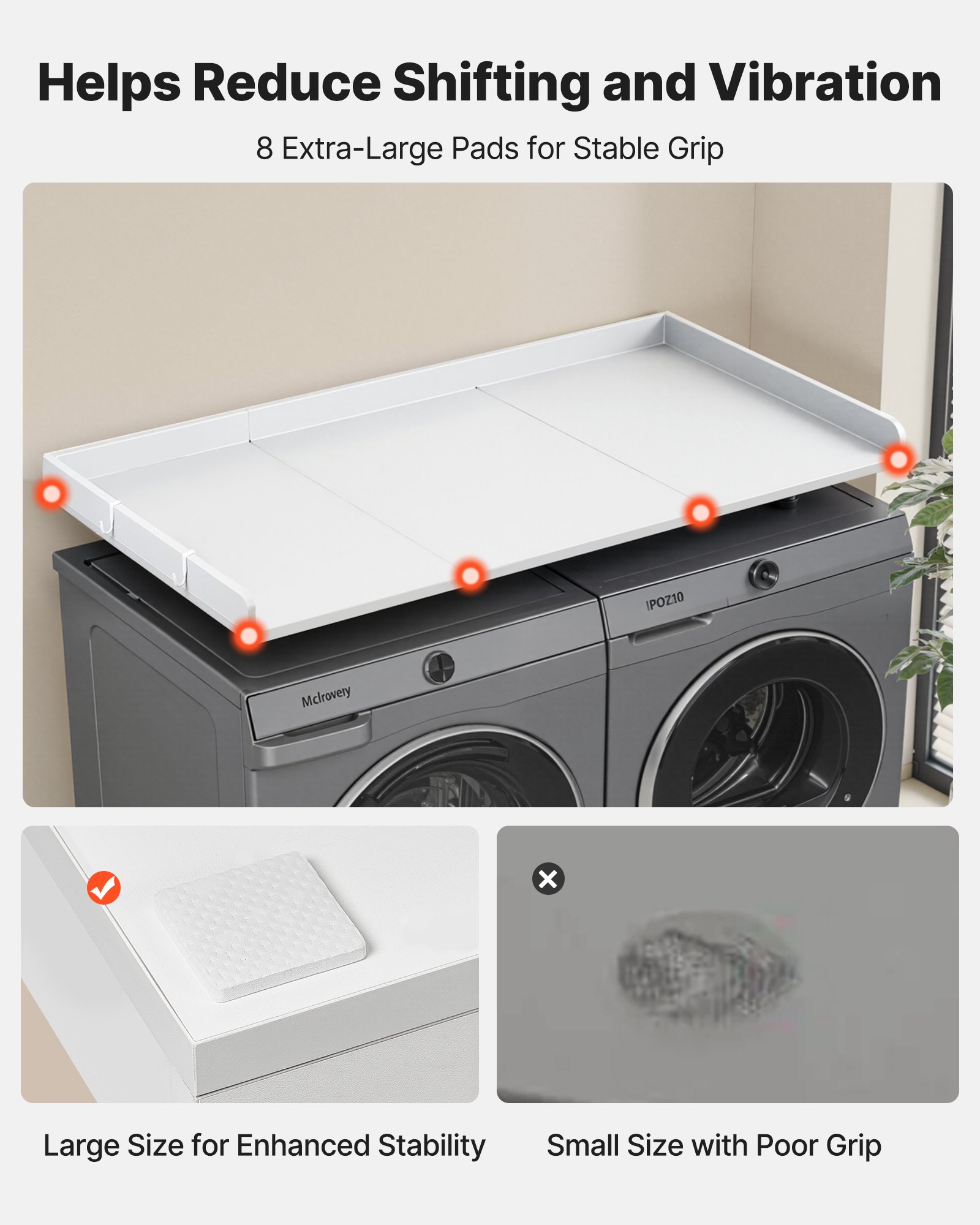 VEVOR Encimera para Lavadora y Secadora 137 x 69,9 cm Cubierta Superior de Madera Soporta hasta 113 kg con Borde Elevado, Almohadillas, Ganchos Laterales para Lavadero Baño Cocina Balcón, Color Blanco