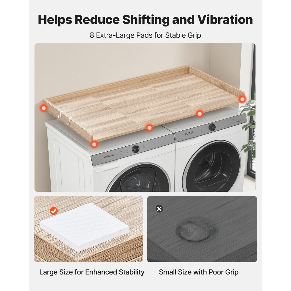 VEVOR Encimera para Lavadora y Secadora 137 x 69,9 cm, Cubierta Superior de Madera Soporta hasta 113 kg con Borde Elevado, Ganchos Laterales, Almohadillas para Baño Lavadero Balcón Cocina, Color Roble