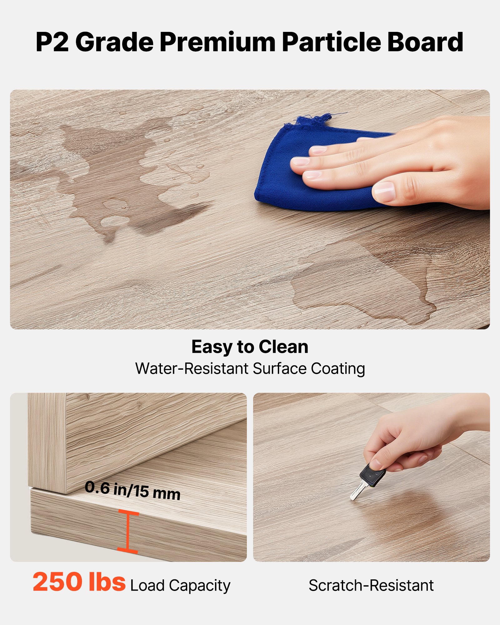 VEVOR Encimera para Lavadora y Secadora 137 x 69,9 cm, Cubierta Superior de Madera Soporta hasta 113 kg con Borde Elevado, Ganchos Laterales, Almohadillas para Baño Lavadero Balcón Cocina, Color Roble