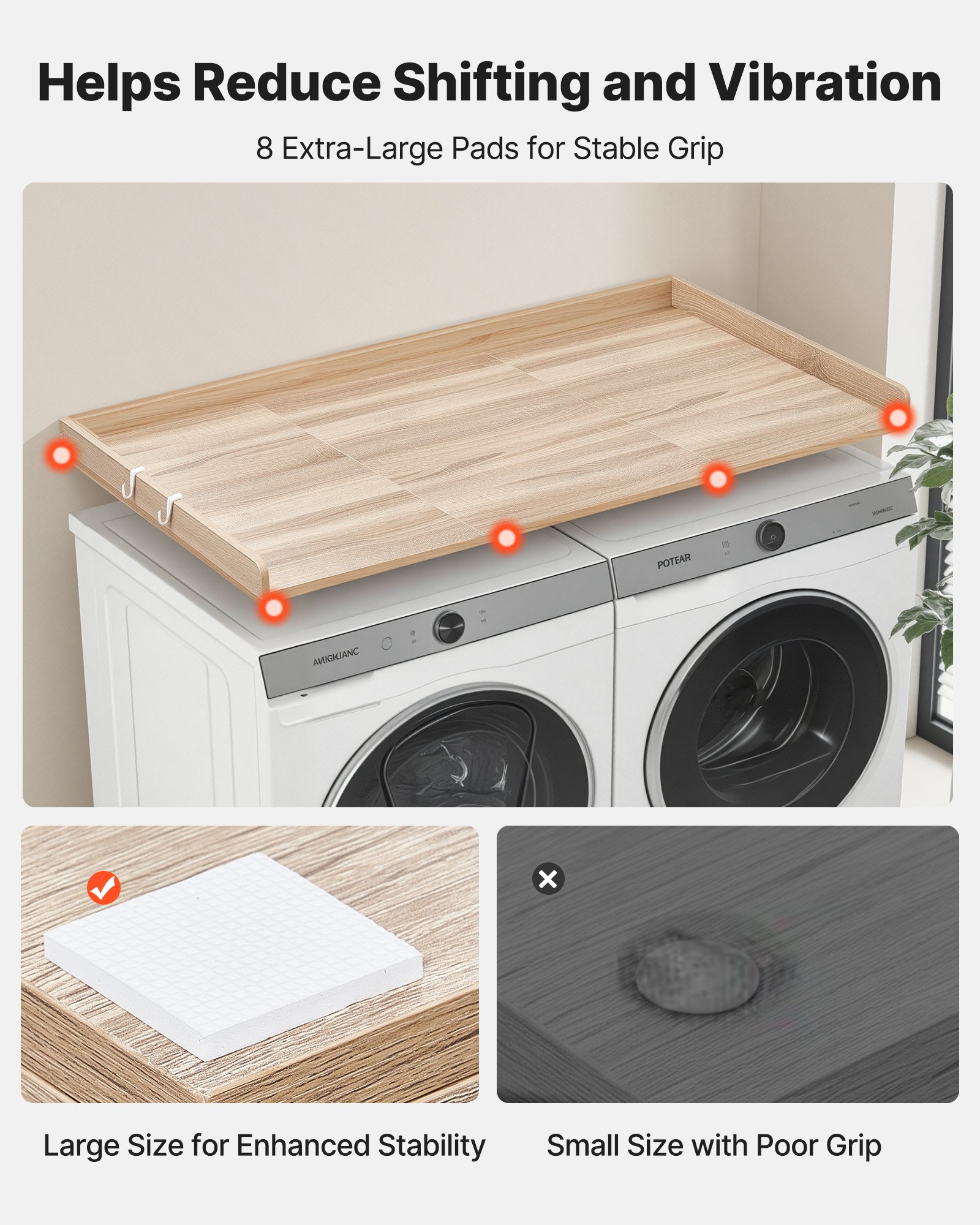 VEVOR Encimera para Lavadora y Secadora 137 x 69,9 cm, Cubierta Superior de Madera Soporta hasta 113 kg con Borde Elevado, Ganchos Laterales, Almohadillas para Baño Lavadero Balcón Cocina, Color Roble