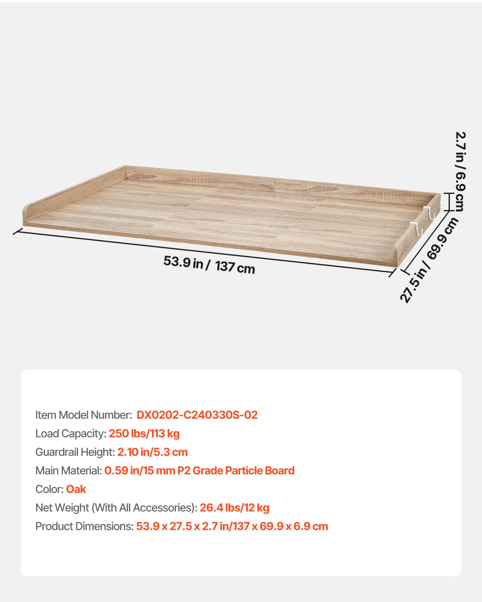 VEVOR Encimera para Lavadora y Secadora 137 x 69,9 cm, Cubierta Superior de Madera Soporta hasta 113 kg con Borde Elevado, Ganchos Laterales, Almohadillas para Baño Lavadero Balcón Cocina, Color Roble