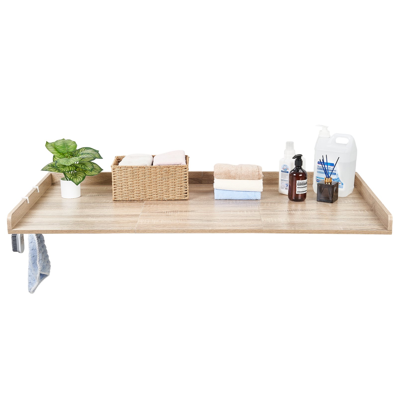 VEVOR Encimera para Lavadora y Secadora 137 x 69,9 cm, Cubierta Superior de Madera Soporta hasta 113 kg con Borde Elevado, Ganchos Laterales, Almohadillas para Baño Lavadero Balcón Cocina, Color Roble