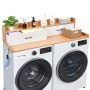 VEVOR Encimera para Lavadora y Secadora 137 x 69,9 cm, Cubierta Superior de Madera Soporta hasta 113 kg con Ganchos Laterales, Estante, 2 Cajones para Cocina Baño Balcón Lavadero, Color Madera Claro