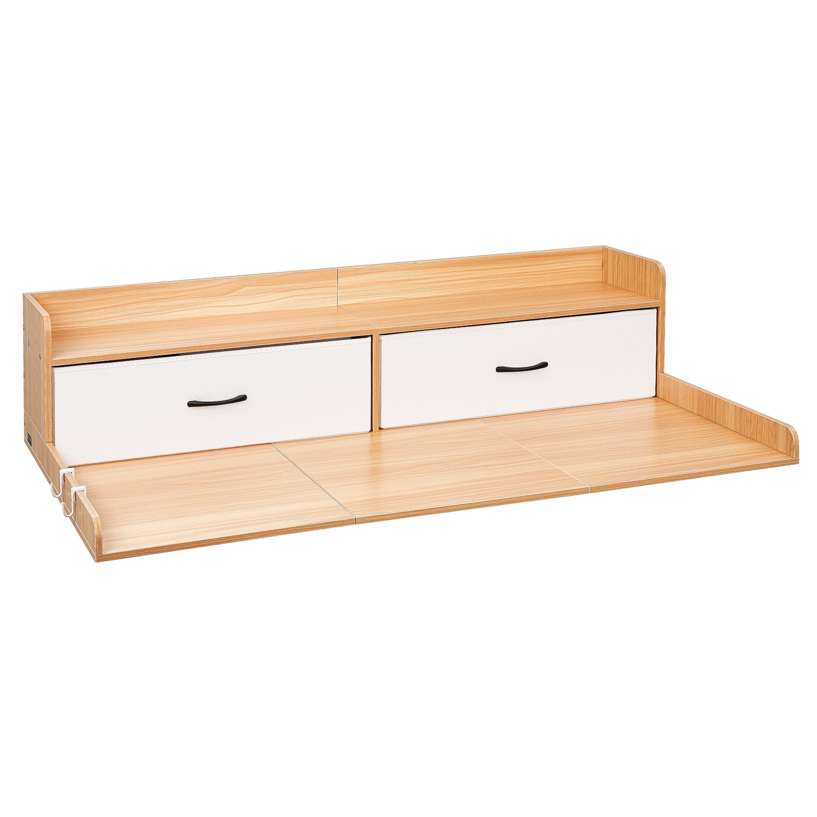 VEVOR Encimera para Lavadora y Secadora 137 x 69,9 cm, Cubierta Superior de Madera Soporta hasta 113 kg con Ganchos Laterales, Estante, 2 Cajones para Cocina Baño Balcón Lavadero, Color Madera Claro