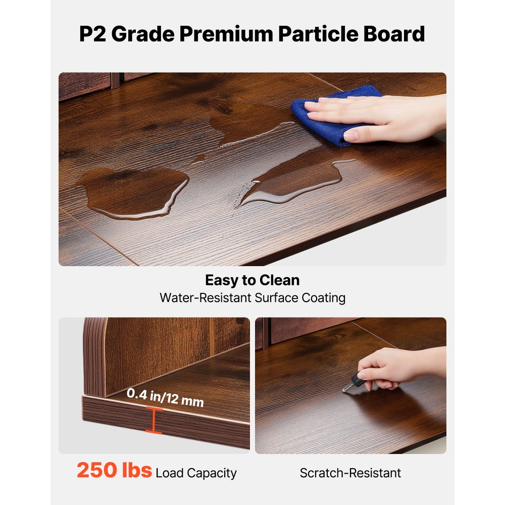 VEVOR Encimera para Lavadora y Secadora 137 x 69,9 cm, Cubierta Superior de Madera Soporta hasta 113 kg con Ganchos Laterales, 2 Cajones, Estante, Ancha para Baño Balcón Cocina Lavadero, Color Marrón