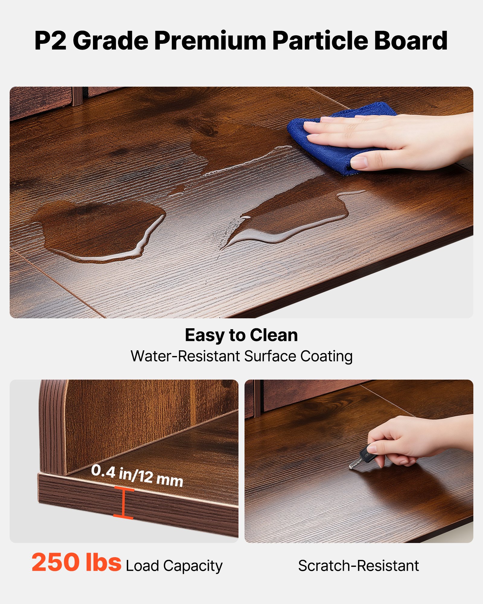 VEVOR Encimera para Lavadora y Secadora 137 x 69,9 cm, Cubierta Superior de Madera Soporta hasta 113 kg con Ganchos Laterales, 2 Cajones, Estante, Ancha para Baño Balcón Cocina Lavadero, Color Marrón
