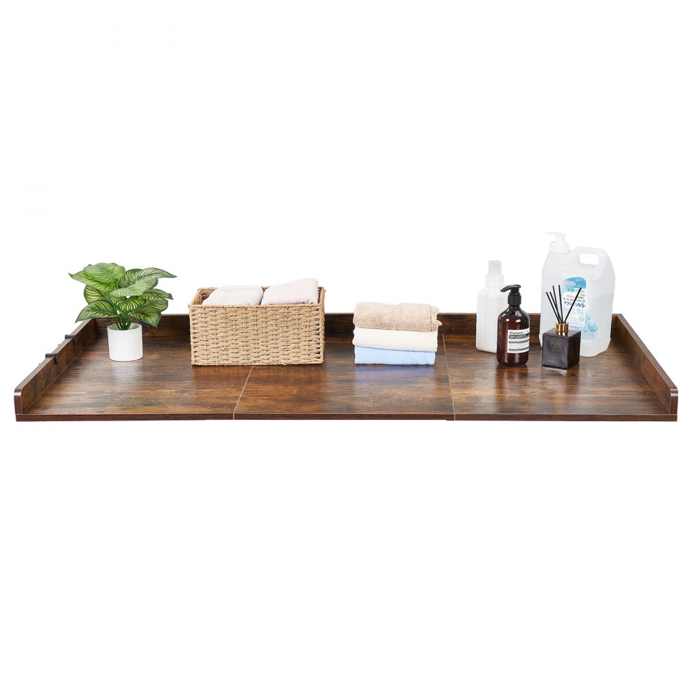 VEVOR Encimera para Lavadora y Secadora 137 x 69,9 cm Cubierta Superior de Madera Soporta hasta 113 kg con Ganchos Laterales, Borde Elevado, Almohadillas para Lavadero Baño Cocina Balcón, Color Marrón
