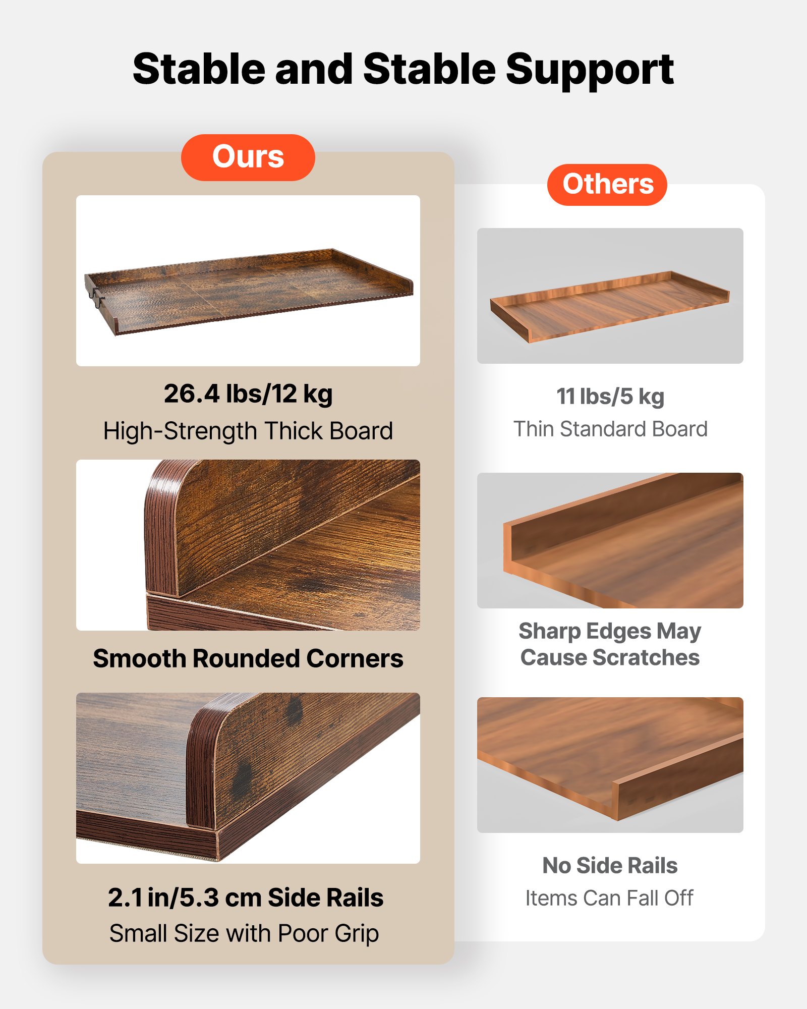 VEVOR Encimera para Lavadora y Secadora 137 x 69,9 cm Cubierta Superior de Madera Soporta hasta 113 kg con Ganchos Laterales, Borde Elevado, Almohadillas para Lavadero Baño Cocina Balcón, Color Marrón