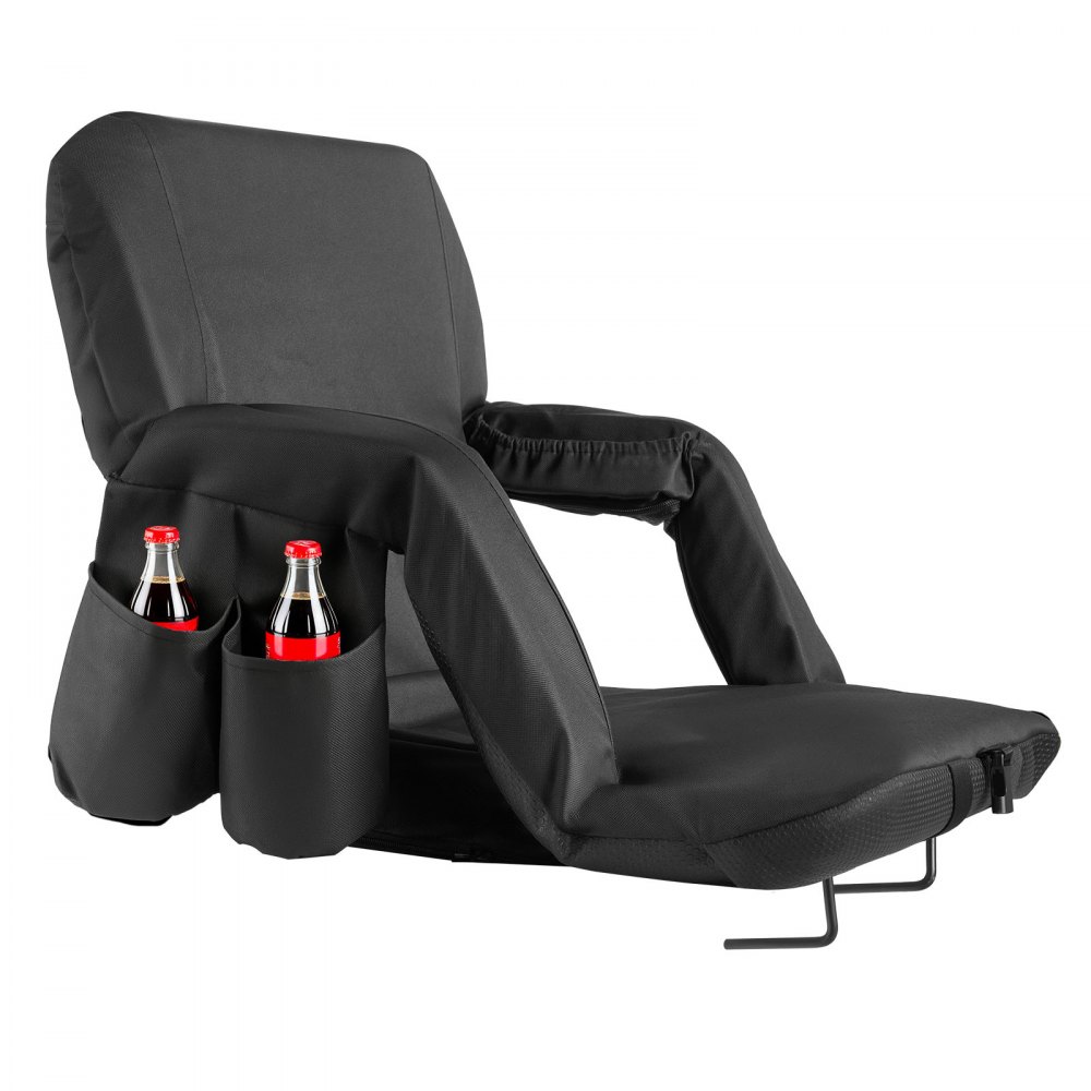 VEVOR Cojín de Asiento de Estadio Plegable, con 6 Ángulos Ajustables, con Reposabrazos, Respaldo y Portavasos, Asiento de Grada para Picnics, Playa, Deportes y Juegos, 560 x 580 x 470 mm, Negro