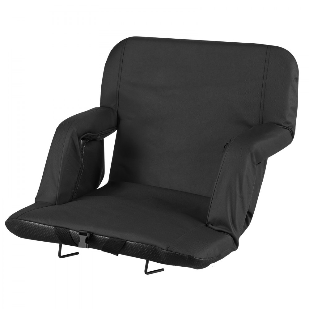 VEVOR Cojín de Asiento de Estadio Plegable, con 6 Ángulos Ajustables, con Reposabrazos, Respaldo y Portavasos, Asiento de Grada para Picnics, Playa, Deportes y Juegos, 560 x 580 x 470 mm, Negro