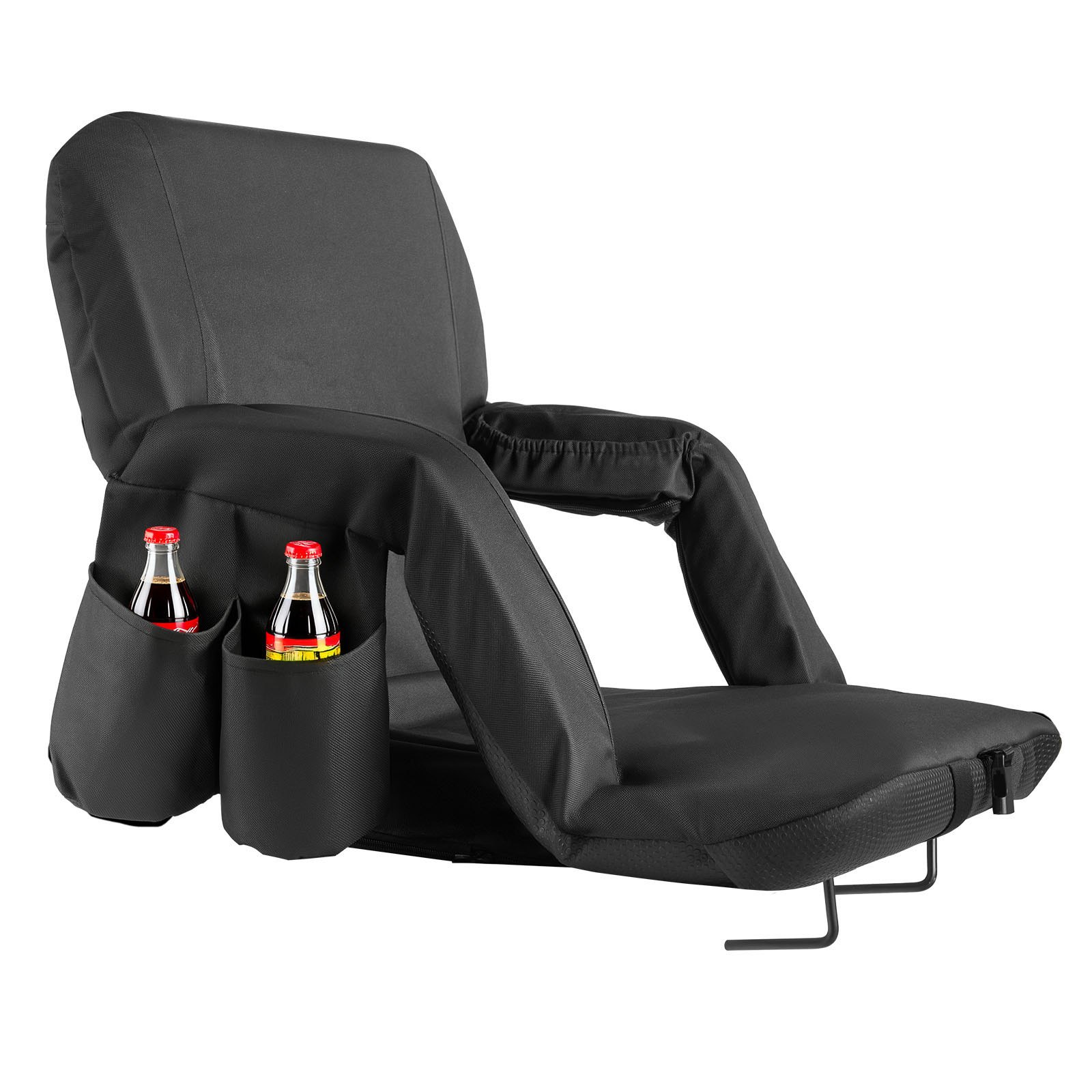 VEVOR 2 Cojines para Asiento de Estadio, con 6 Ángulos Ajustables, Acolchados, con Reposabrazos, Respaldo y Portavasos, para Picnics, Playa, Deportes, Juegos, Plegables, Negro, 560 x 580 x 470 mm