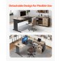 VEVOR Escritorio Ejecutivo Grande en Forma de L, con Cajones y Armario, Reversible, Fabricado en Hierro y Madera, Soporta hasta 158,7 kg, Ideal para Trabajar, Estudiar y Escribir, Madera y Negro