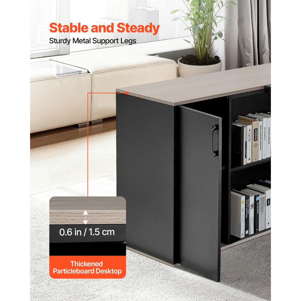VEVOR Escritorio Ejecutivo en Forma de L, Amplio Escritorio Moderno con Cajones, Armario de Almacenamiento y Soporte para CPU, Madera, Soporta hasta 158,7 kg, para Trabajar, Estudiar y Escribir