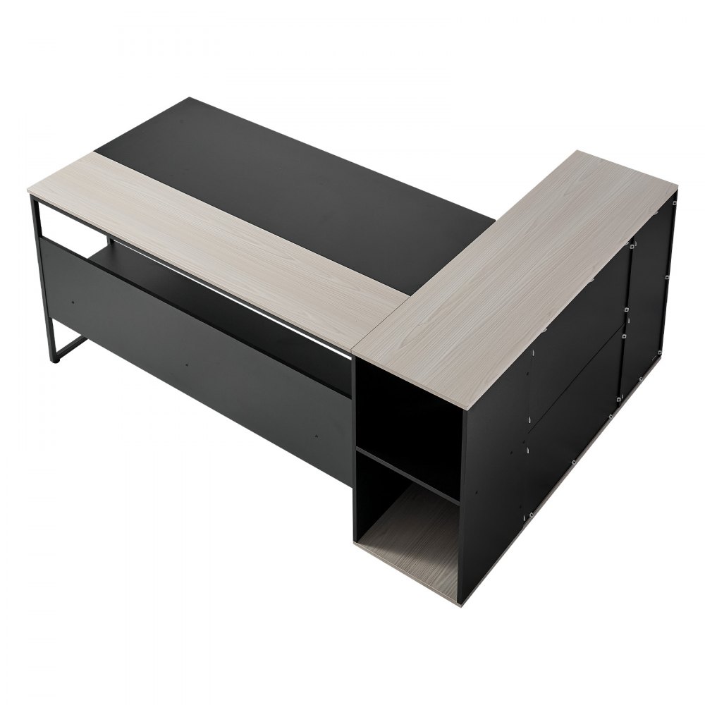 VEVOR Escritorio Ejecutivo en Forma de L, Amplio Escritorio Moderno con Cajones, Armario de Almacenamiento y Soporte para CPU, Madera, Soporta hasta 158,7 kg, para Trabajar, Estudiar y Escribir