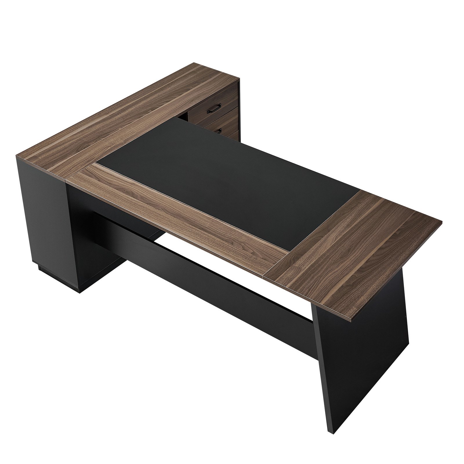 VEVOR Escritorio Ejecutivo en Forma de L, Escritorio Moderno con Cajones y Armario, Robusto, Soporta hasta 158,7 kg, Tablero de Partículas, para Trabajar, Estudiar o Escribir, Color Marrón Negro
