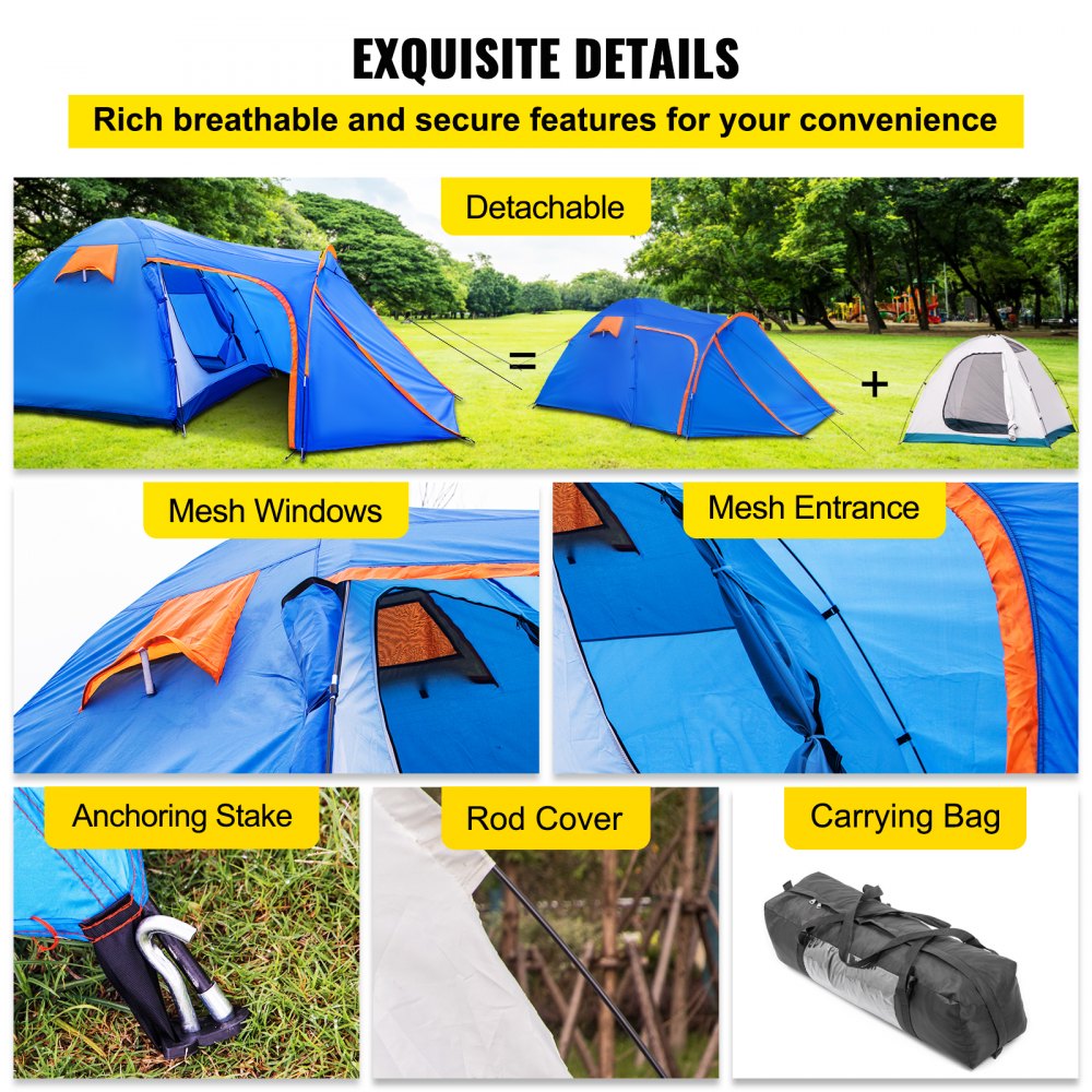 VEVOR Tienda de Campaña para Motocicletas Talla L 2-3 Personas Tienda de Campaña Impermeable 405x215x170 cm Ventilado y A Prueba de Humedad Fácil de Instalar para Acampar, Pescar y Navegar, Azul