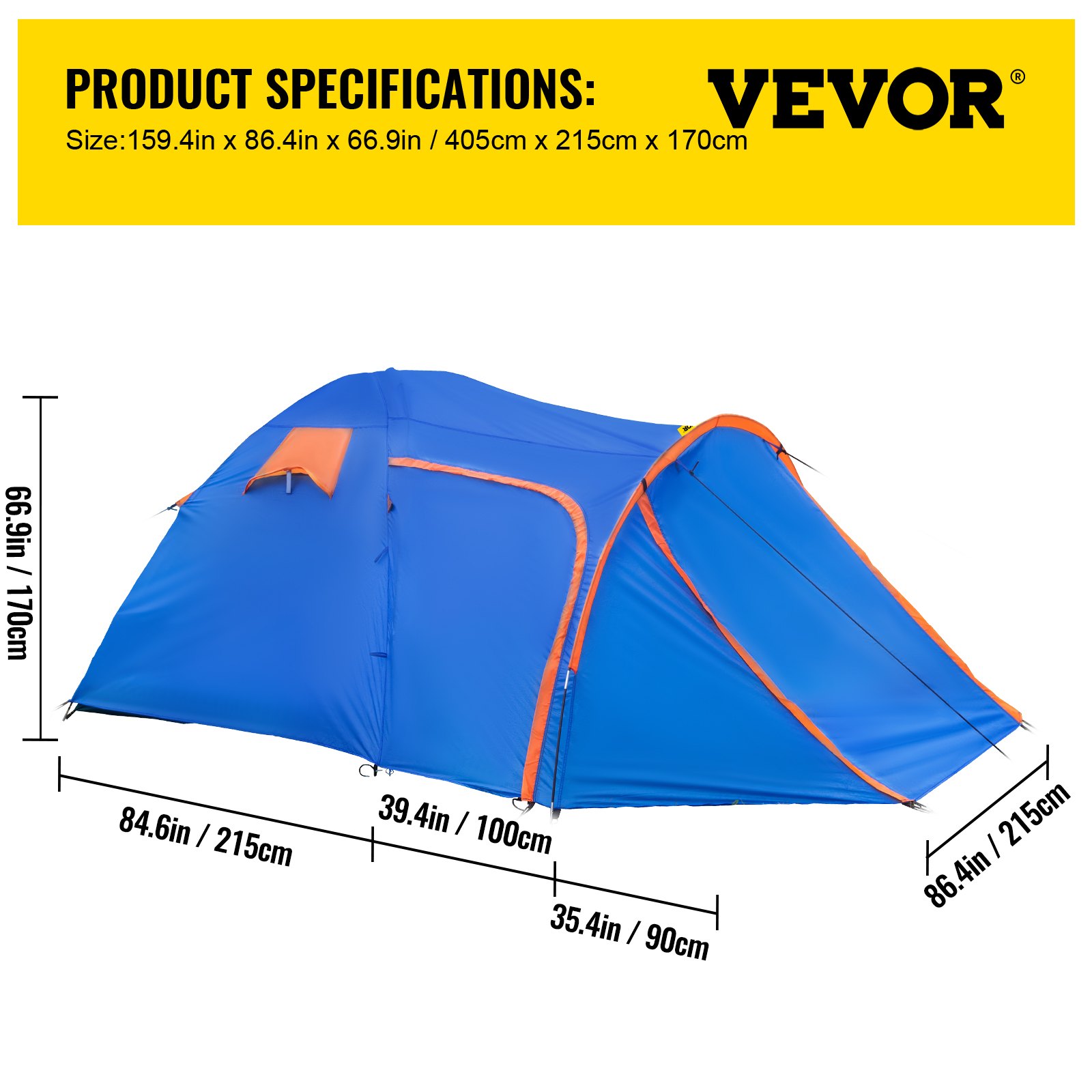 VEVOR Tienda de Campaña para Motocicletas Talla L 2-3 Personas Tienda de Campaña Impermeable 405x215x170 cm Ventilado y A Prueba de Humedad Fácil de Instalar para Acampar, Pescar y Navegar, Azul