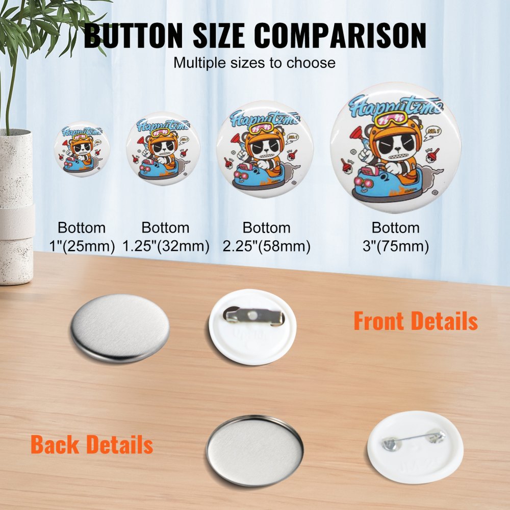 VEVOR 500 Juegos de Piezas de Botón de Pin de Insignia 25mm Kit de Insignias de Pin de Bricolaje 250 Partes Inferiores de Metal y 250 de Plástico Chapas Personalizadas, Máquina NO incluida