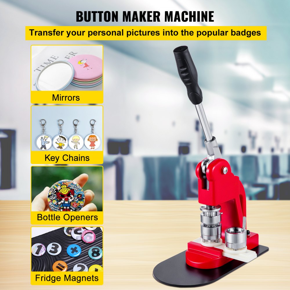 Máquina para fabricar insignias de botón VEVOR para espejos, llaveros, abridores de botellas e imanes para refrigerador.