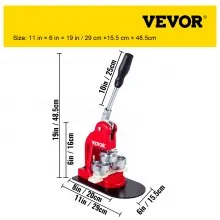 VEVOR Máquina para Fabricar Botones 44 mm 1000 Botones Máquina para Hacer Insignias Botones Base Resistente 16 x 29 cm Mango 30 cm Máquina para Hacer Pines Chapas Botones de Alfiler Personalizadas