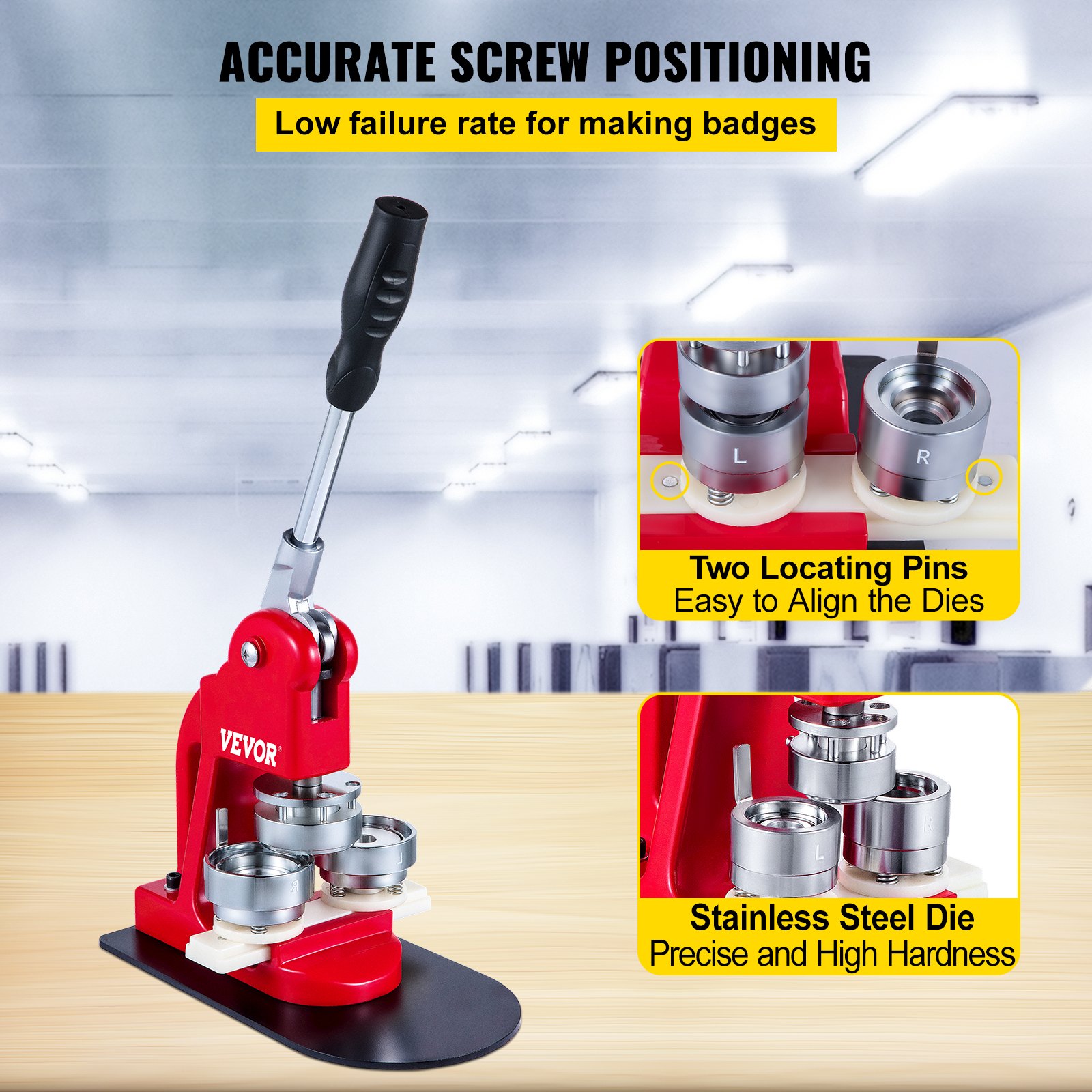 VEVOR Badge Press Machine 44 mm, Button Maker 1000 pieces, Badge Maker with a base size of 16 x 29 cm, Punch Press Machine with user-friendly handle, for making badges and buttons