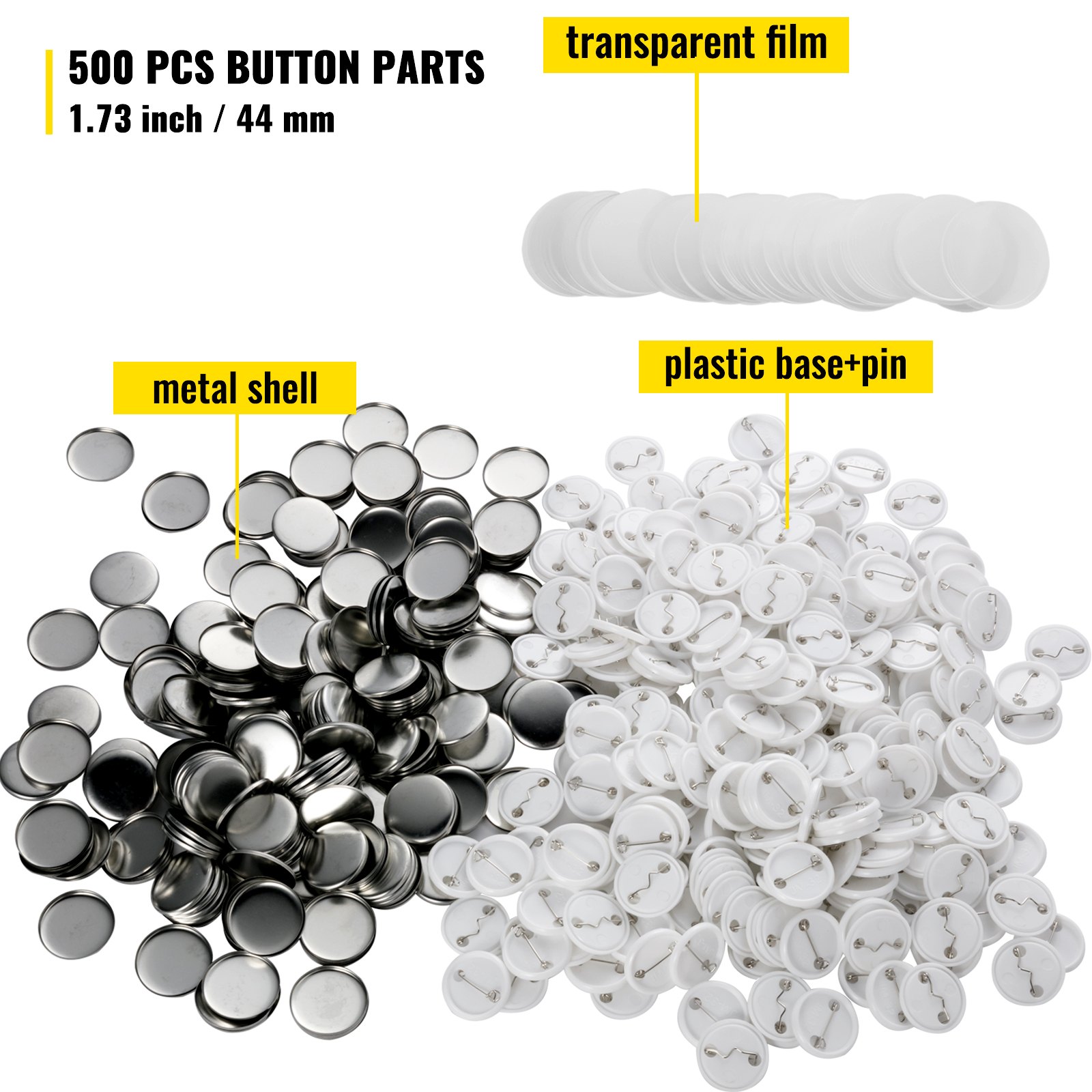 Vevor 500 Pcs Insignia De Botón Pin En Blanco Bricolaje 44 Mm Piezas De Botón
