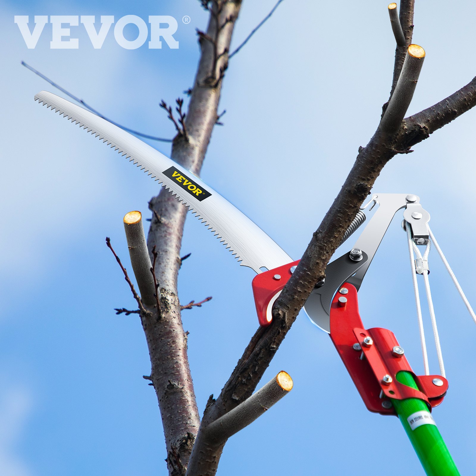 VEVOR Sierra De Podar Poda De Arboles Podadora de Arboles Telescópica 2en1 Sierra y Tijeras de Podar Telescópica Podadora Maximo 8m Verde
