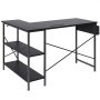 Escritorio de computadora VEVOR en forma de L negro con estantes y estructura de metal, ideal para la oficina o el espacio de trabajo en el hogar.