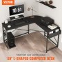 Escritorio de computadora en forma de L VEVOR con soporte para monitor, lámpara, impresora y estantes de almacenamiento de esquina.