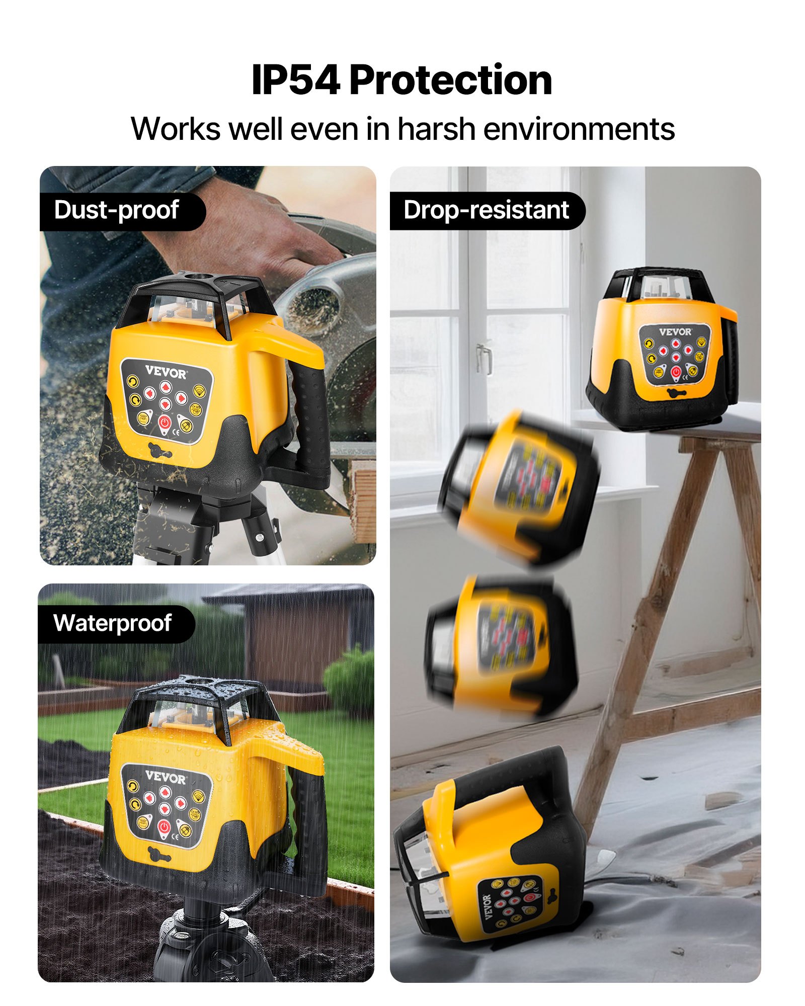 VEVOR Rotary Laser Level Kit, Red Beam 300m Range Slope Adjustable 360-Degree Spinning Self Leveling, Flexible Scanning Angle & IP54 Waterproof, Accurate with Remote Control Receiver Carrying Case