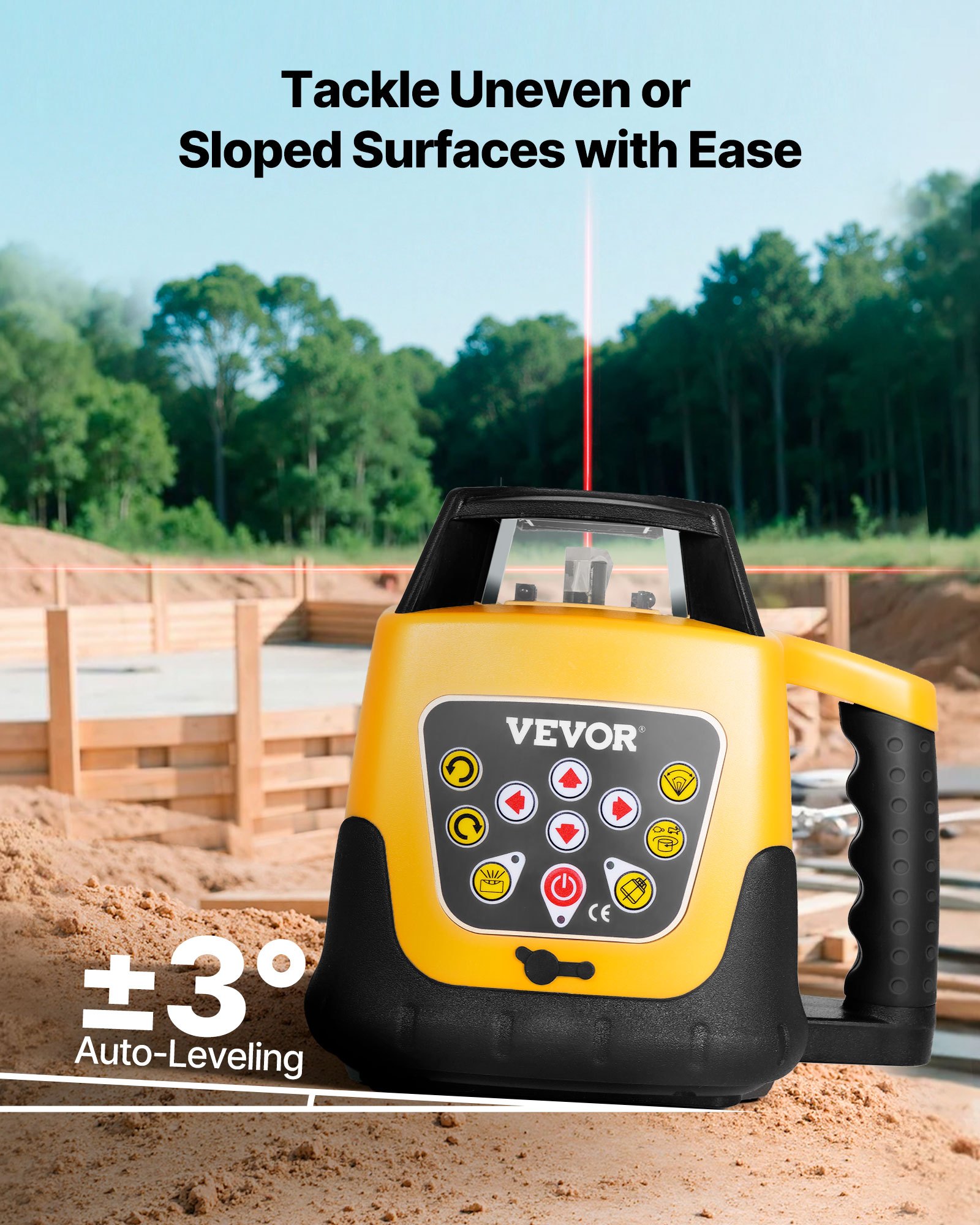 VEVOR Rotary Laser Level Kit, Red Beam 300m Range Slope Adjustable 360-Degree Spinning Self Leveling, Flexible Scanning Angle & IP54 Waterproof, Accurate with Remote Control Receiver Carrying Case