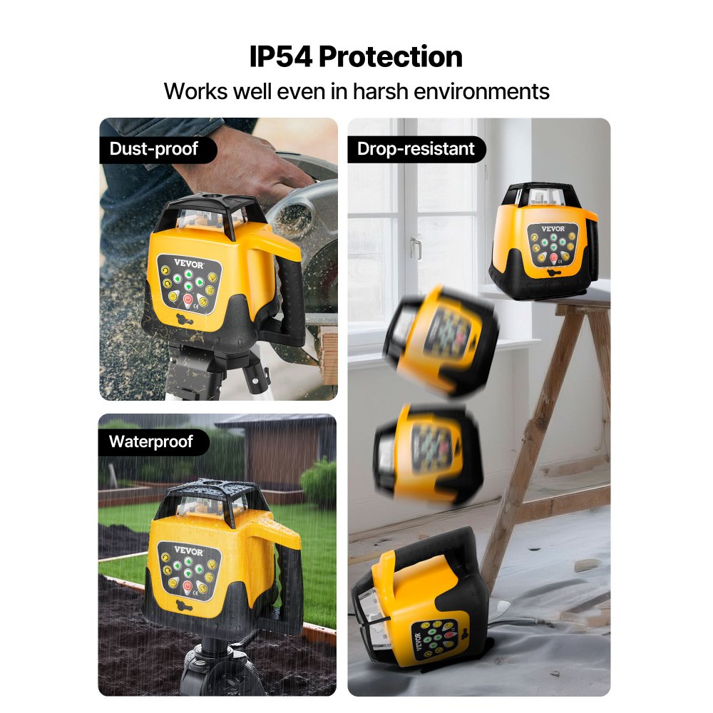 VEVOR Rotary Laser Level Kit, Green Beam 500m Range Slope Adjustable 360-Degree Spinning Self Leveling, Flexible Scanning Angle & IP54 Waterproof, Accurate with Remote Control Receiver Carrying Case