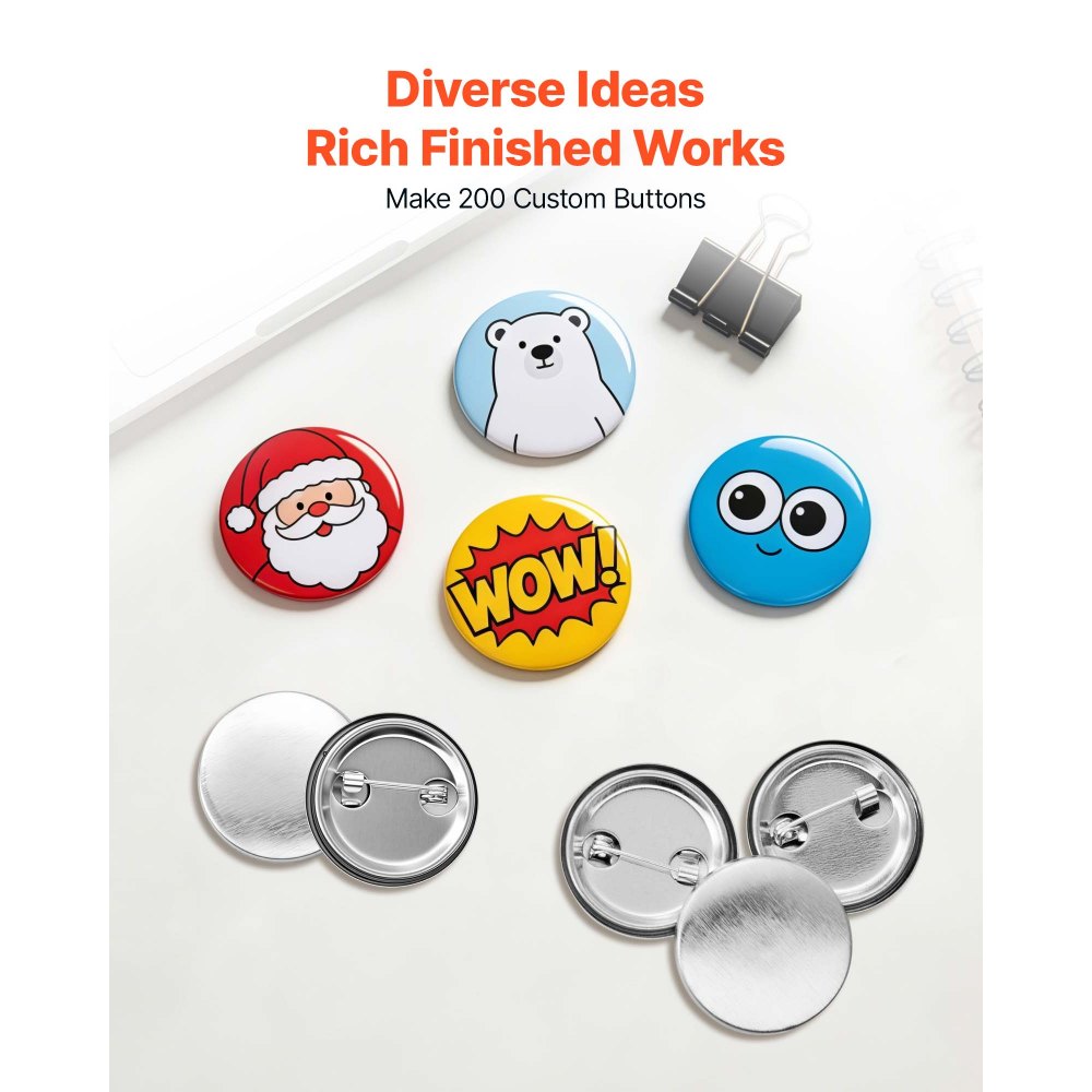 VEVOR Juego de 200 Chapas para Hacer 25 mm Pines Personalizados con Alfiler, Chapas Personalizadas de Metal, con Papeles Redondos en Blanco Película de Insignia, Botones para Crear Regalos Bricolaje