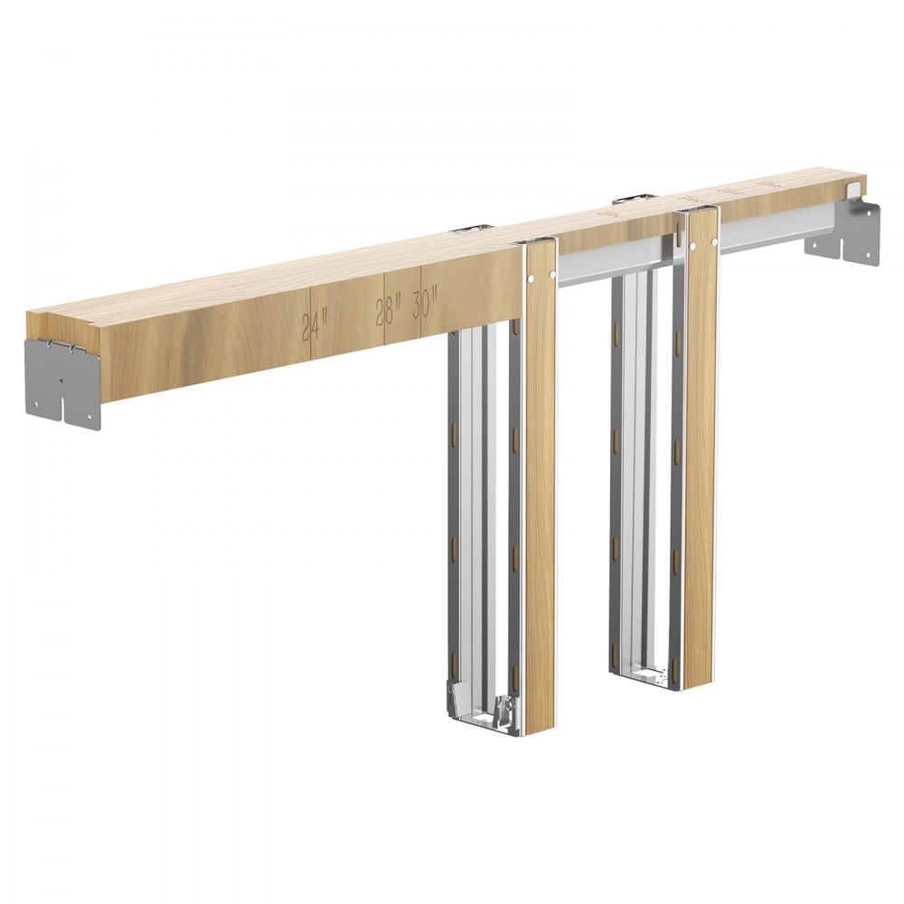 VEVOR Kit de Marco para Puerta Corredera Anchura 812,8 mm Altura 2032 mm, Herrajes, Material de Madera y Acero, Rieles de Acero Galvanizado, Rodillo de 3 Ruedas, Kit Completo de Accesorios, Empotrado