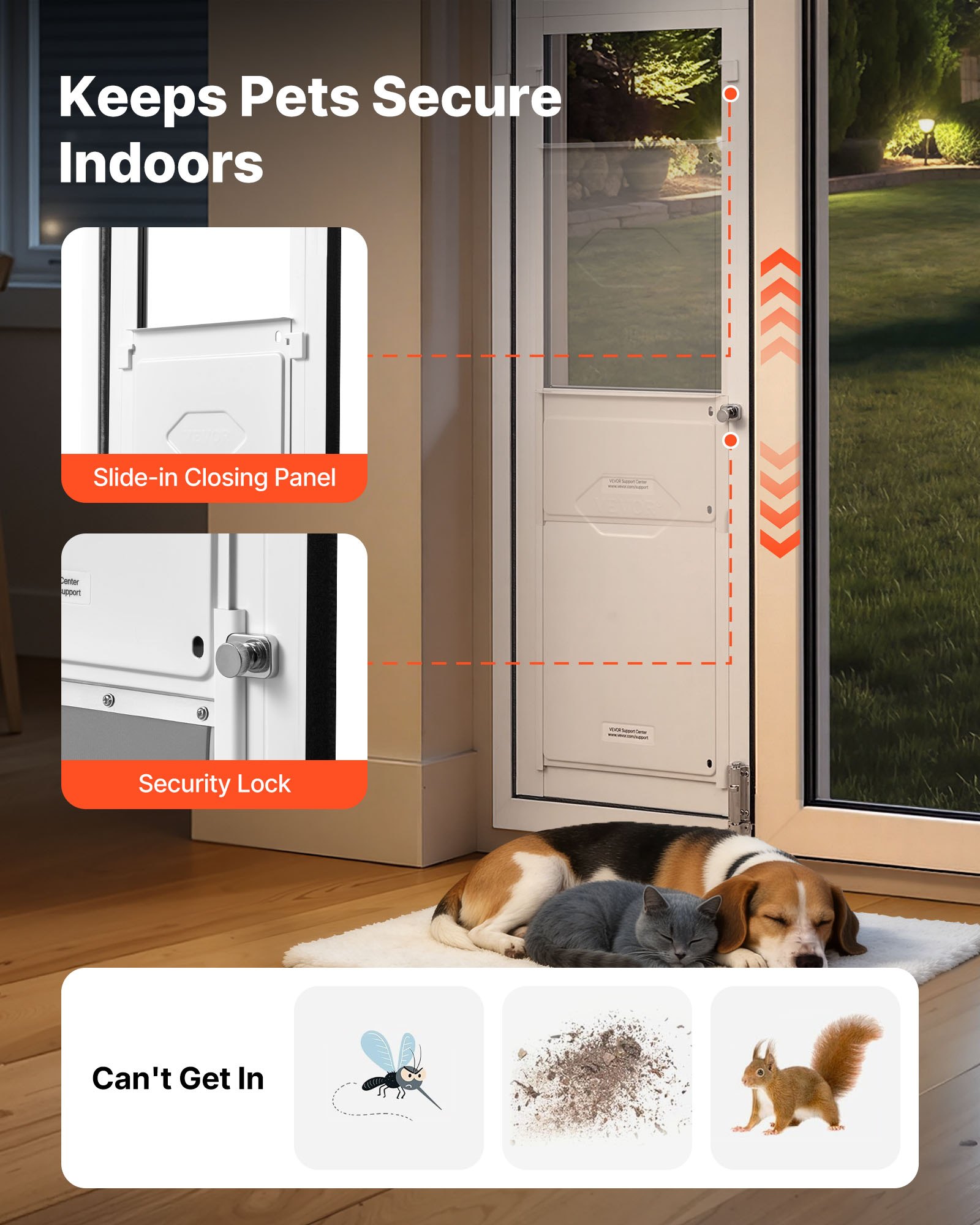 VEVOR Puerta Batiente de Vidrio con Entrada para Perros, Puerta para Mascota 26 x 41,3 cm, Marco de Aleación de Aluminio, Instalación sin taladrar, Compatible con Perros Grandes Gatos, Color Blanco