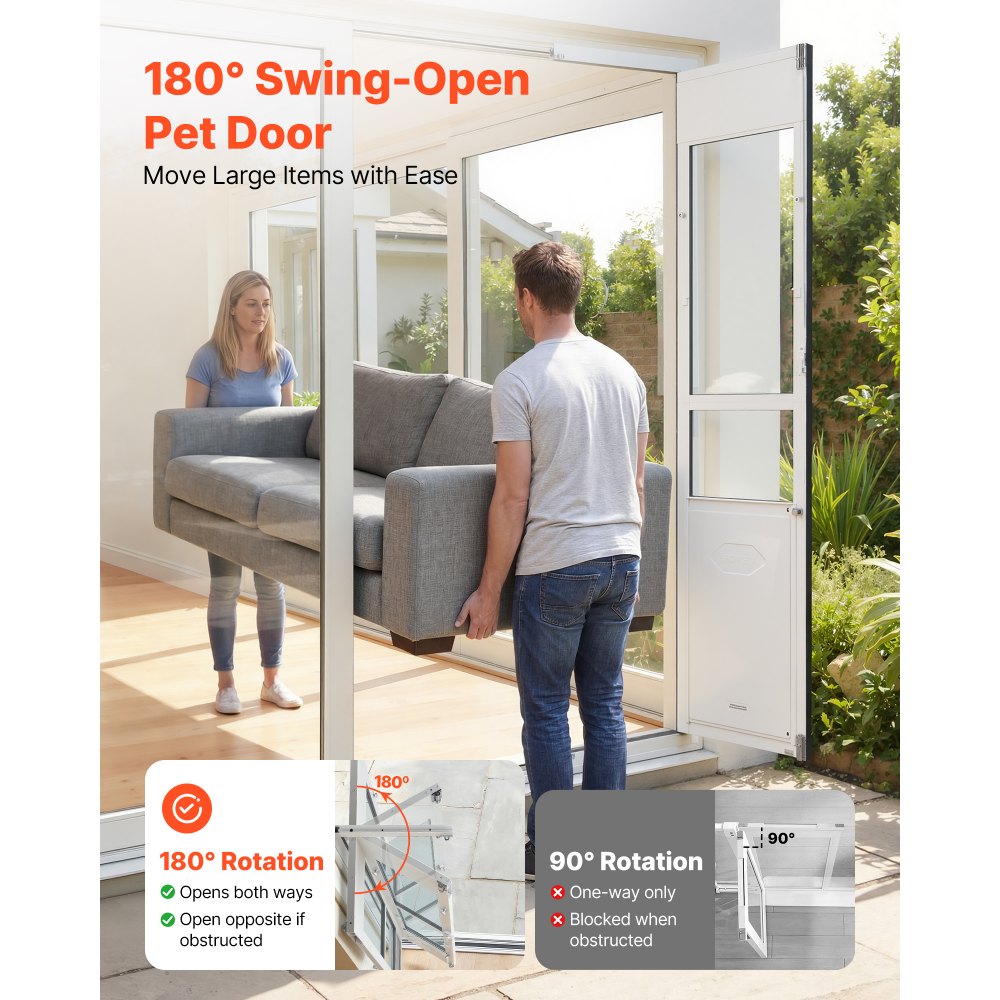 VEVOR Puerta Abatible de Vidrio con Entrada para Perros, 180° Altura Ajustable, Marco de Aleación de Aluminio, Puerta para Mascota 34,6 x 60 cm con Cerradura Magnética, Compatible con Perros Grandes
