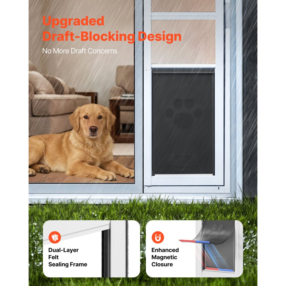 VEVOR Puerta Abatible de Vidrio con Entrada para Perros, 180° Altura Ajustable, Marco de Aleación de Aluminio, Puerta para Mascota 34,6 x 60 cm con Cerradura Magnética, Compatible con Perros Grandes