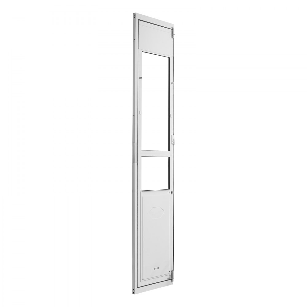 VEVOR Puerta Abatible de Vidrio con Entrada para Perros, 180° Altura Ajustable, Marco de Aleación de Aluminio, Puerta para Mascota 34,6 x 60 cm con Cerradura Magnética, Compatible con Perros Grandes