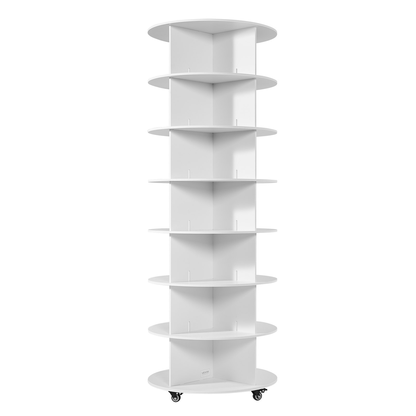 VEVOR Zapatero para 28 Pares de Zapatos, 7 Estantes y 4 Compartimentos, Giratorio 360°, con Ruedas Móviles, Ideal para Dormitorio, Sala de Estar o Recibidor Color Blanco, 598 x 598 x 1670 mm.