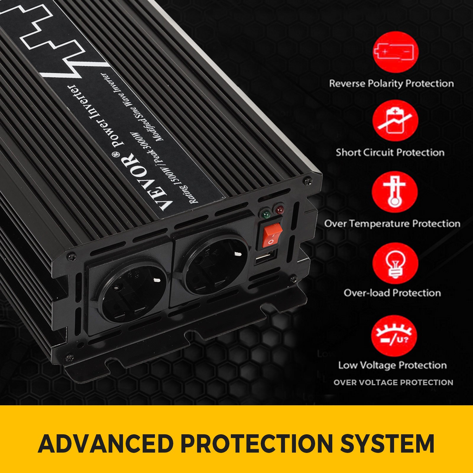 Inversor De Corriente De Onda Modificada 1500w 3000w Convertidor 12v A 230v Cc