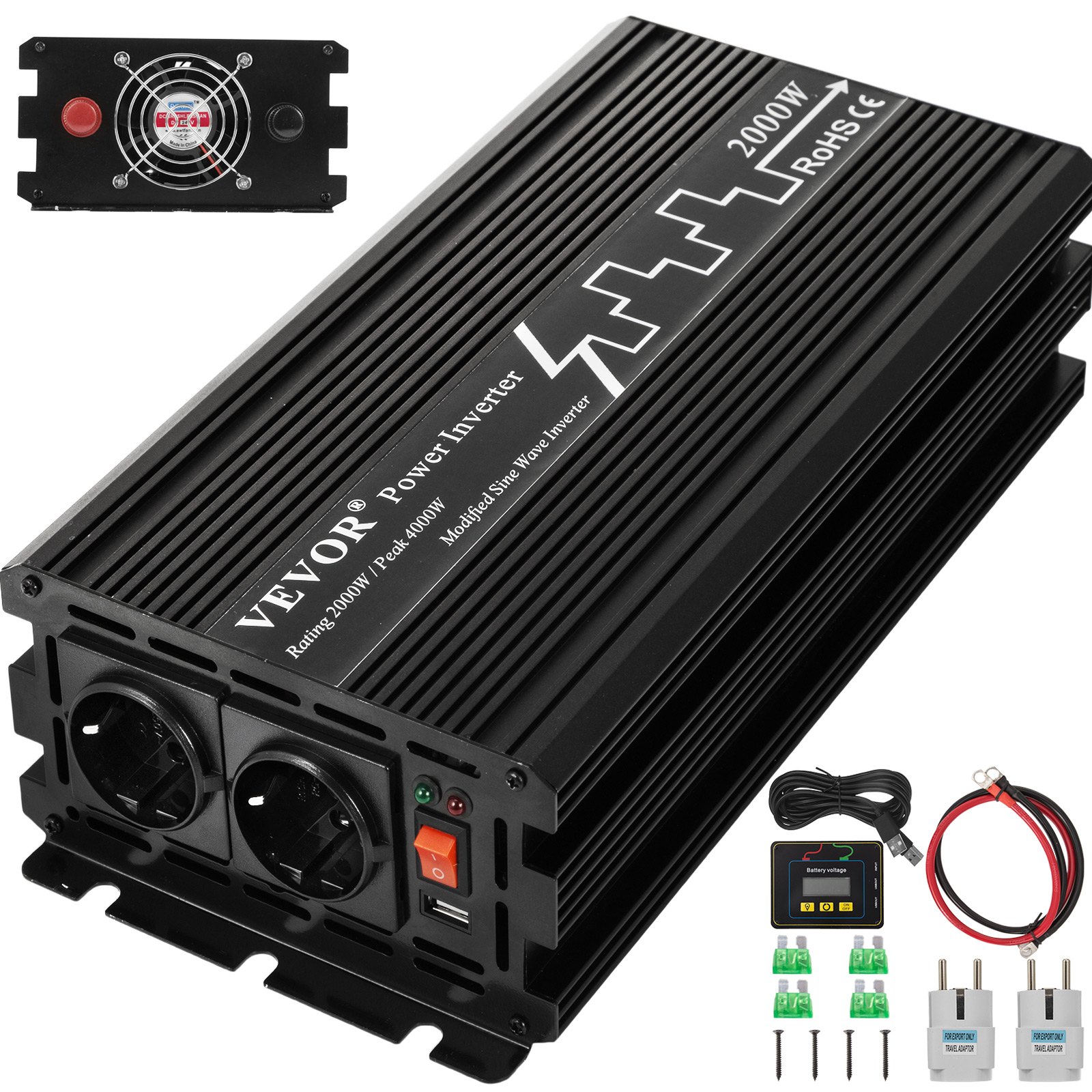 Inversor De Corriente Onda Modificada 2000w Potencia Pico 4000w 24 V A 230 V