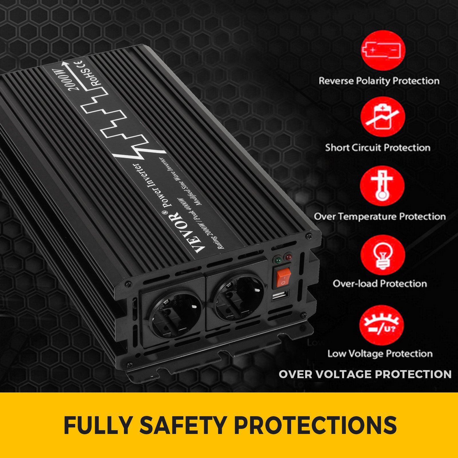 Inversor De Corriente Onda Modificada 2000w Potencia Pico 4000w 24 V A 230 V