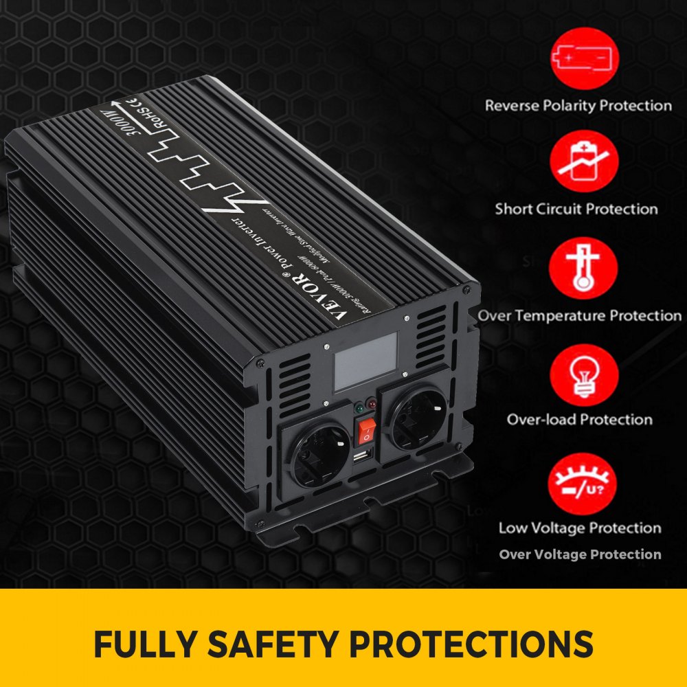 Inversor De Onda Sinusoidal Modificada Con Lcd 3000w / 6000w 12v Dc A 230v Ac